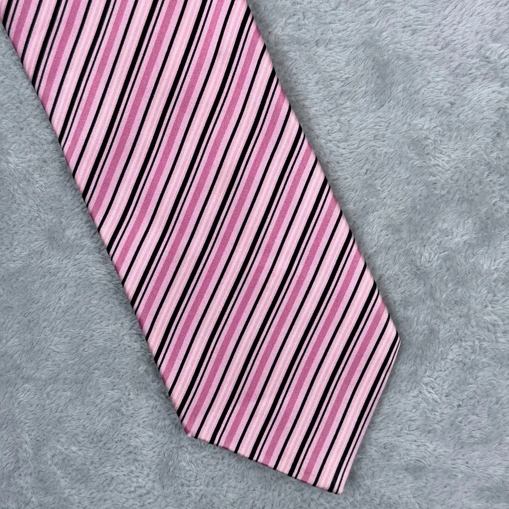 DolcePunta 100% Silk Tie Striped Pink Black Hand Made in Italy Mens 3.5